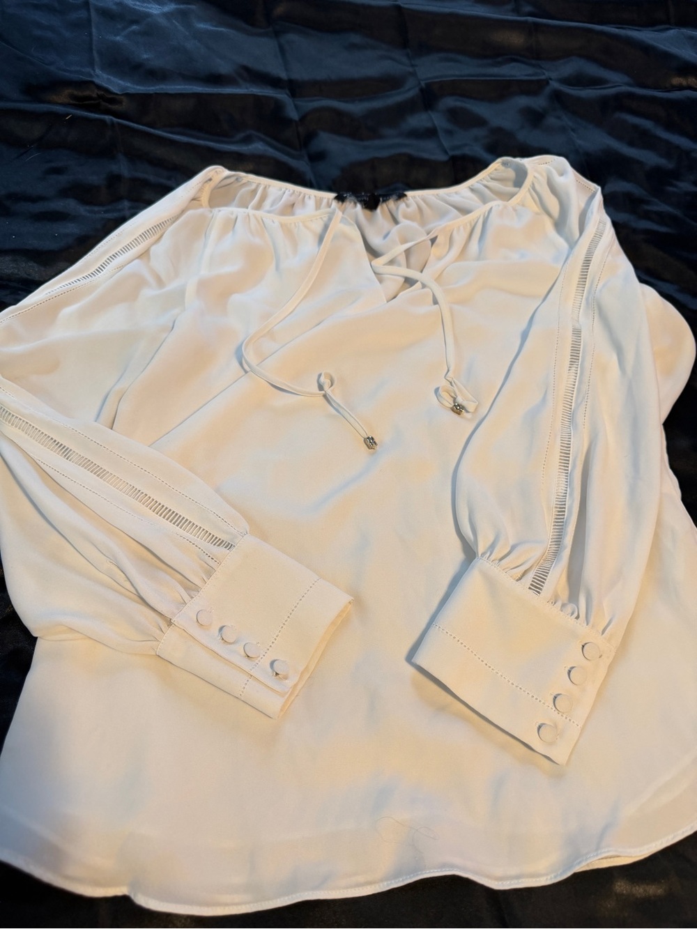 White House Black Market Cream Lace-Up Peasant Blouse